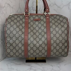 Gucci Boston Beige and Brown Monogram Duffel Bag